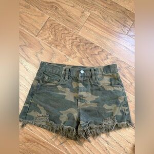 Blank NYC Camouflage Frayed Jean Shorts